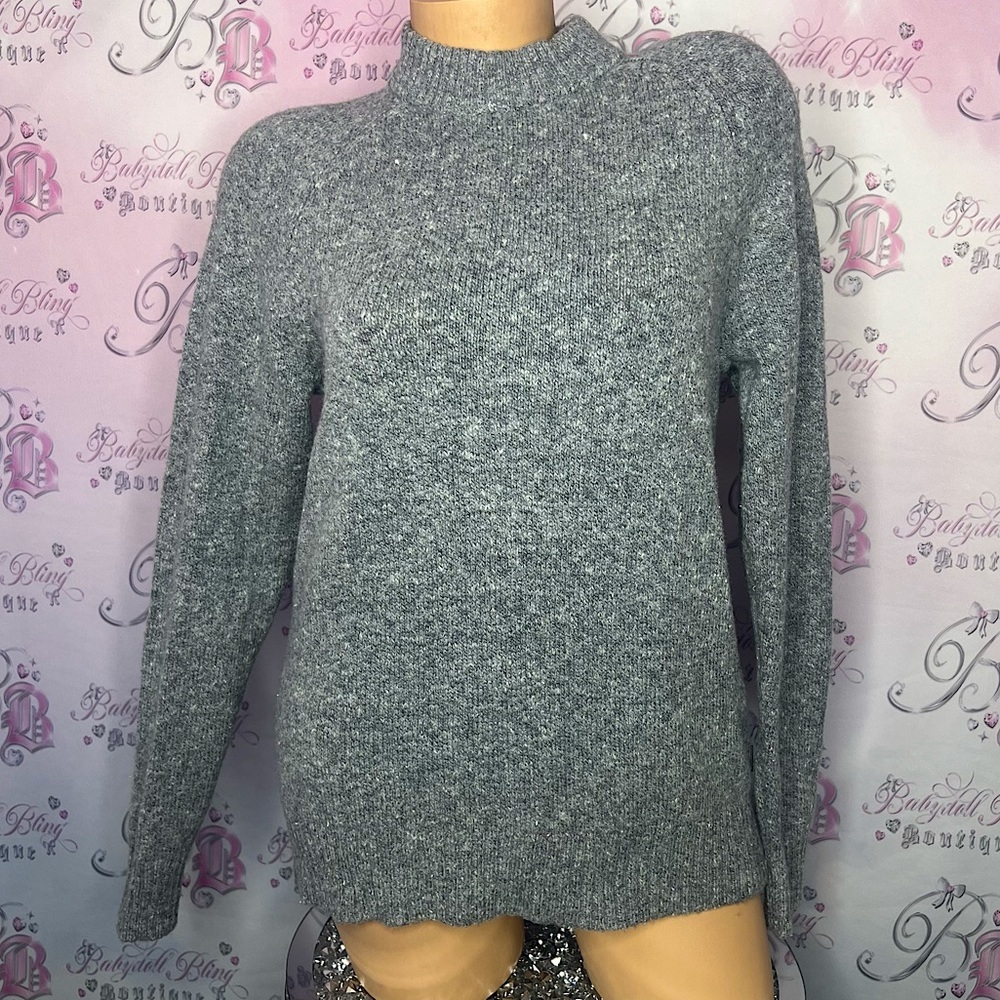 Eddie Bauer sweater turtleneck knitted heathered grey comfy winter warm cozy top